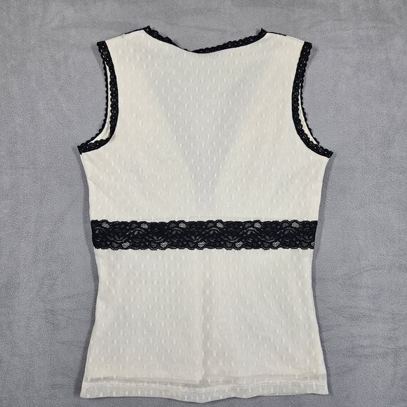 New York & Company Babydoll Tank Womens XS Ivory Black Lace Coquette Y2K Preppy - Picture 6 of 11